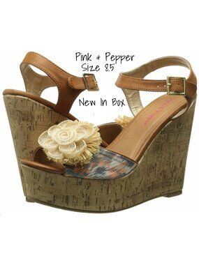 Pink & Pepper Wedge Shoes 8.5 Orange Sand Dune Women's New In Box